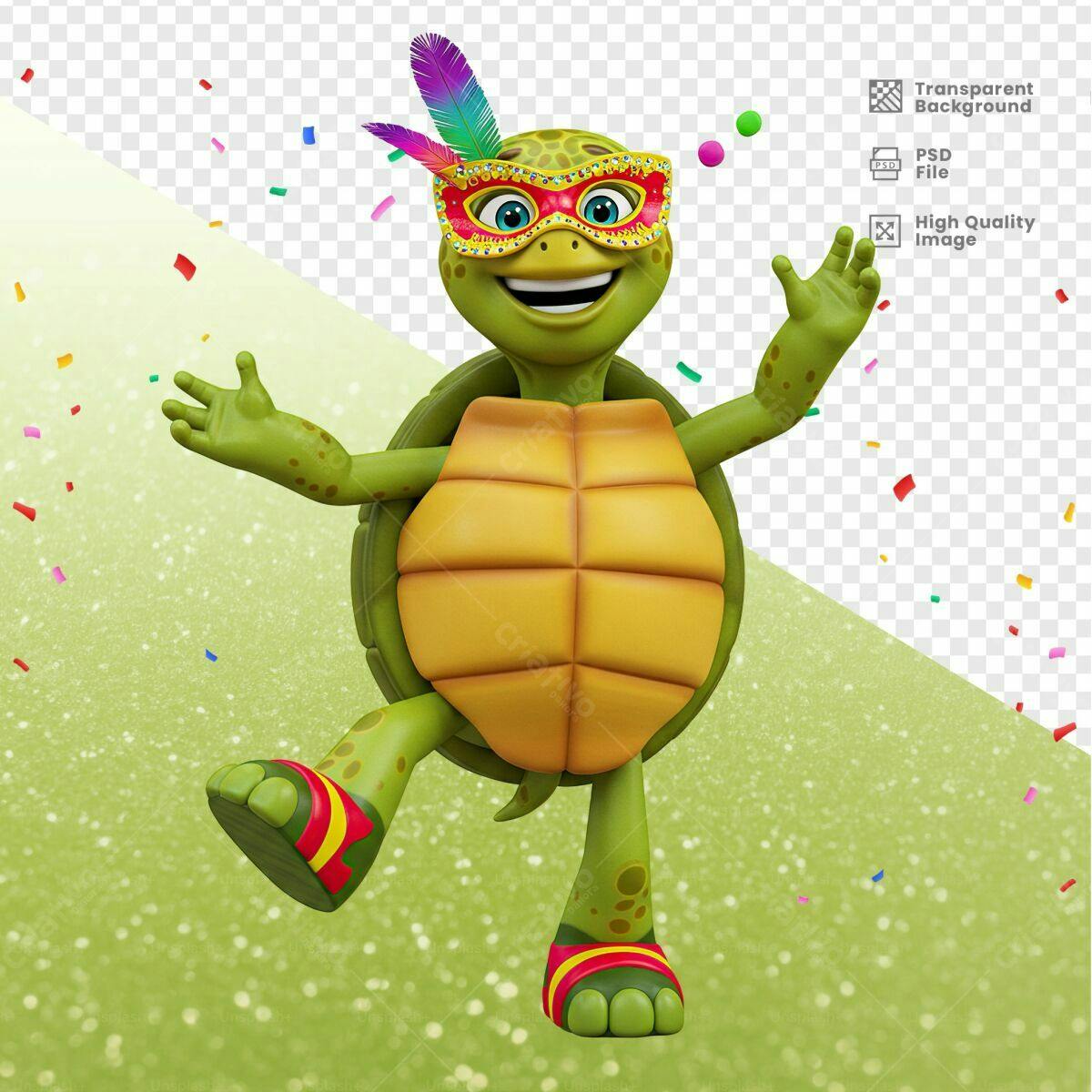 Personagem Tartaruga Carnaval PSD Editável