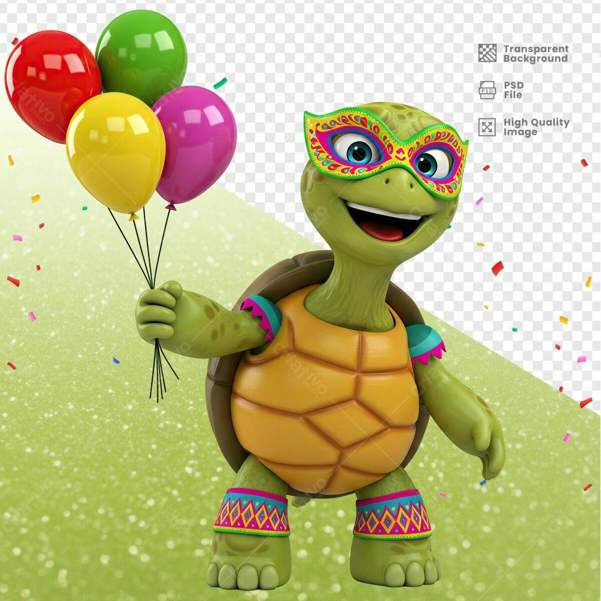 Mascote Tartaruga Festa Carnaval PSD Editável