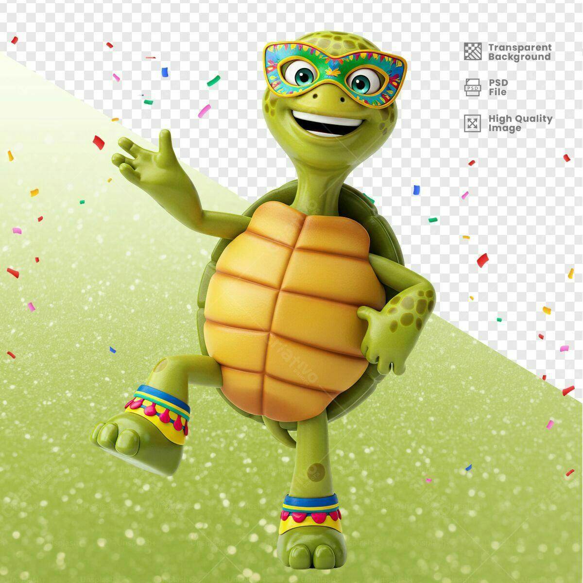 Personagem Tartaruga Carnaval PSD Editável