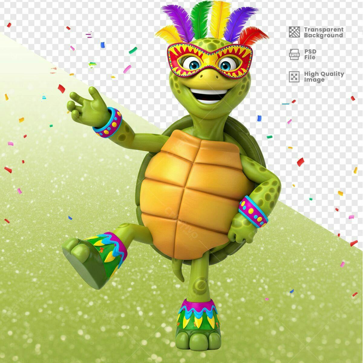 Mascote Tartaruga Carnaval PSD Editável