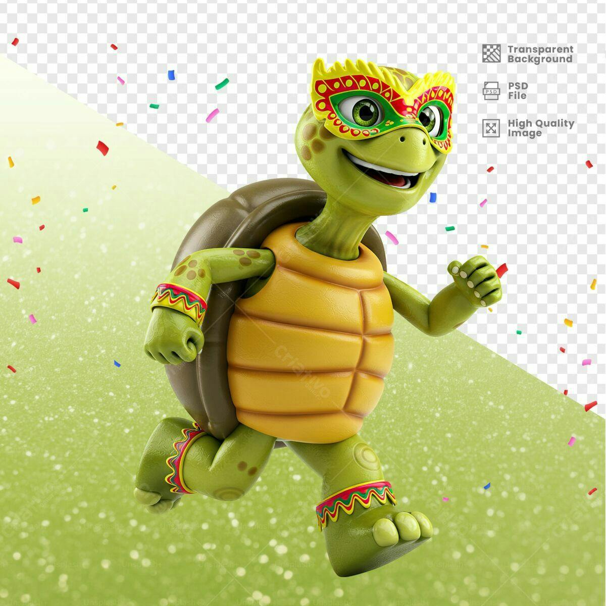 Mascote Tartaruga Carnaval PSD Editável