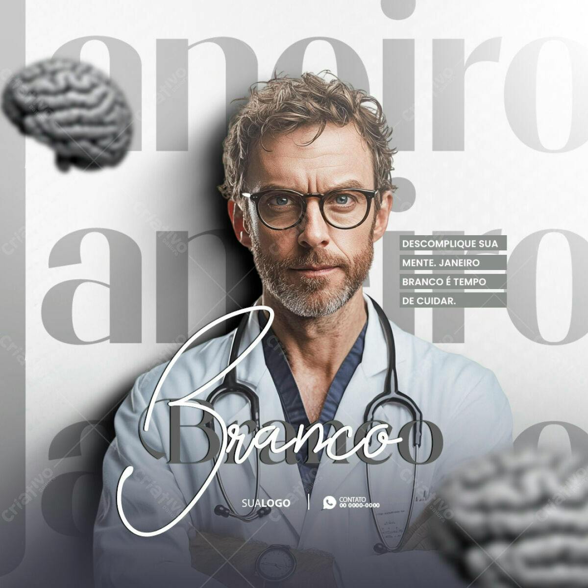 Flyer Médico Janeiro Branco PSD Editável