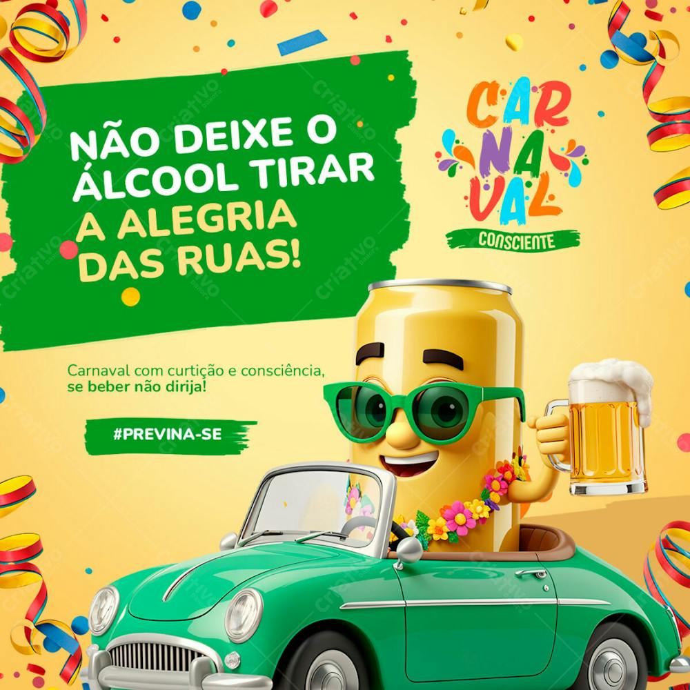Carnaval Se Beber Não Dirija Lata Amarela