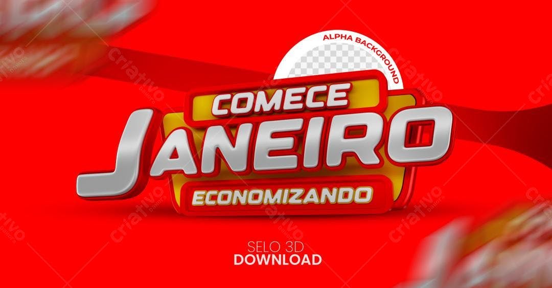 Selo 3D para Janeiro PSD Editável