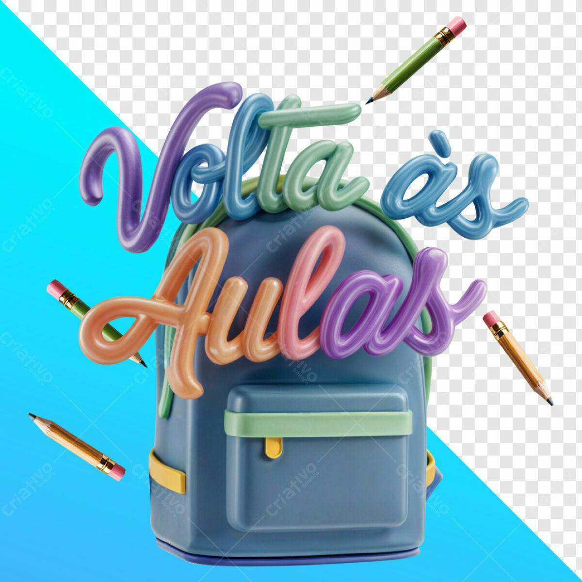 PSD Volta às Aulas com Mochila e Lápis Coloridos