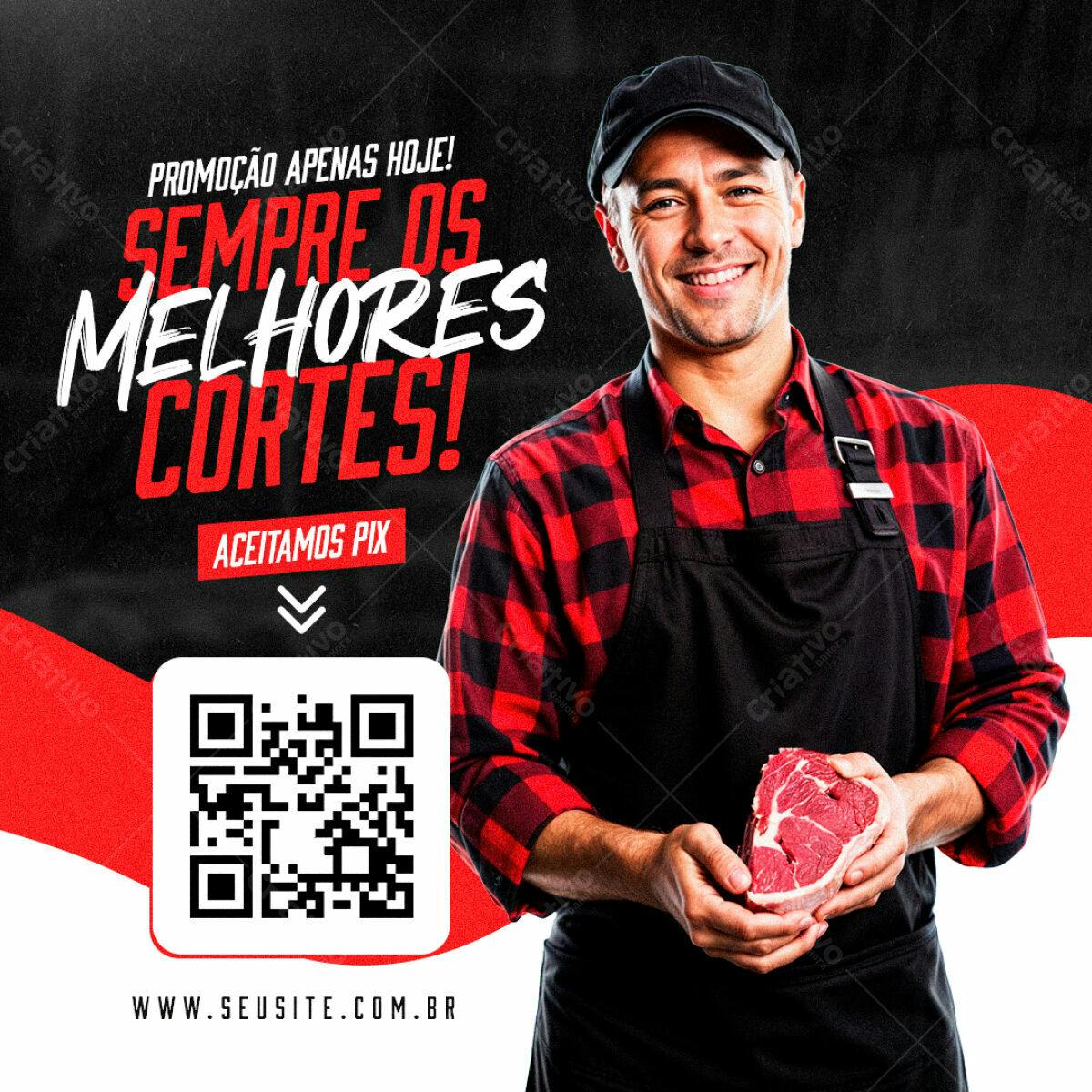 Flyer Promoção de Cortes de Carne PSD Editável