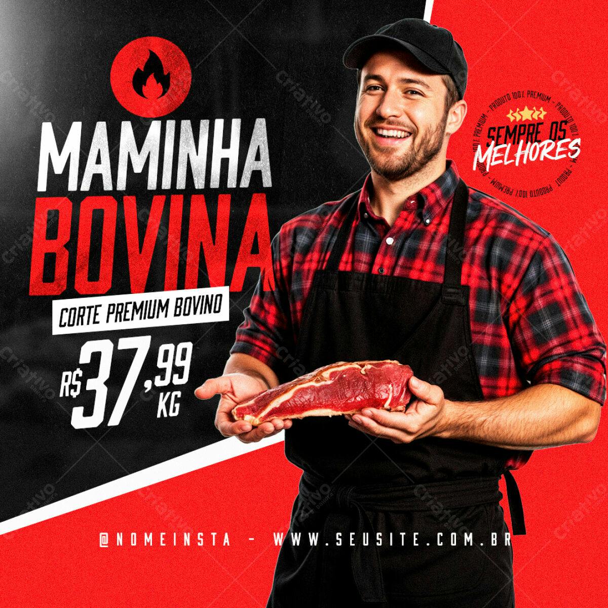 Flyer para Açougue com Promoção de Maminha Bovina PSD Editável