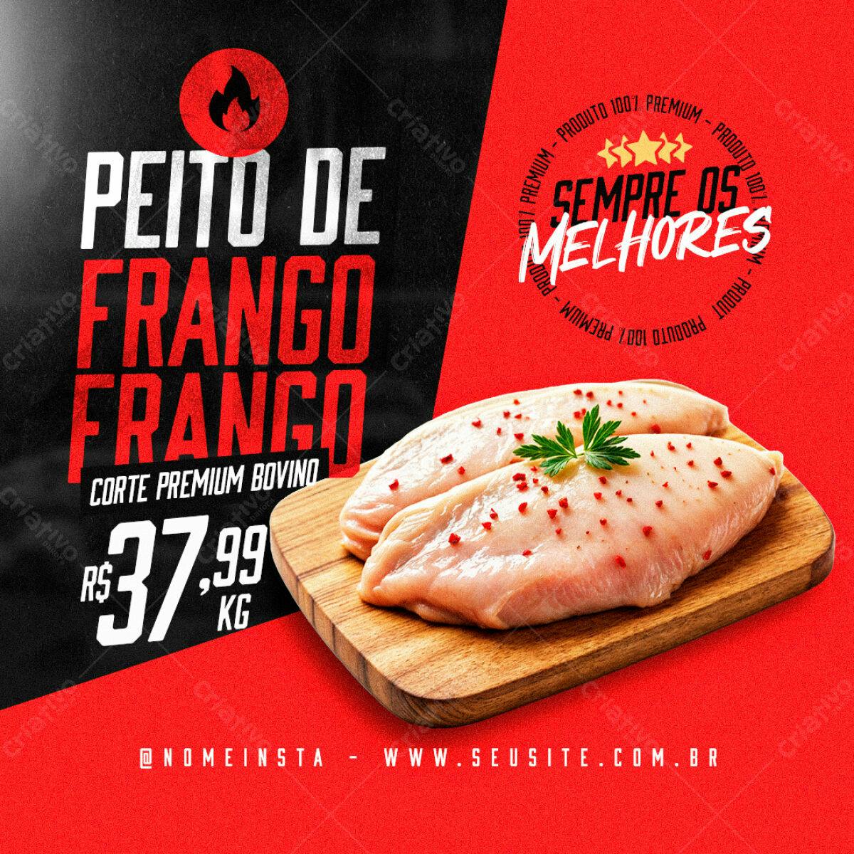 Post de Mídia Social Peito de Frango PSD Editável