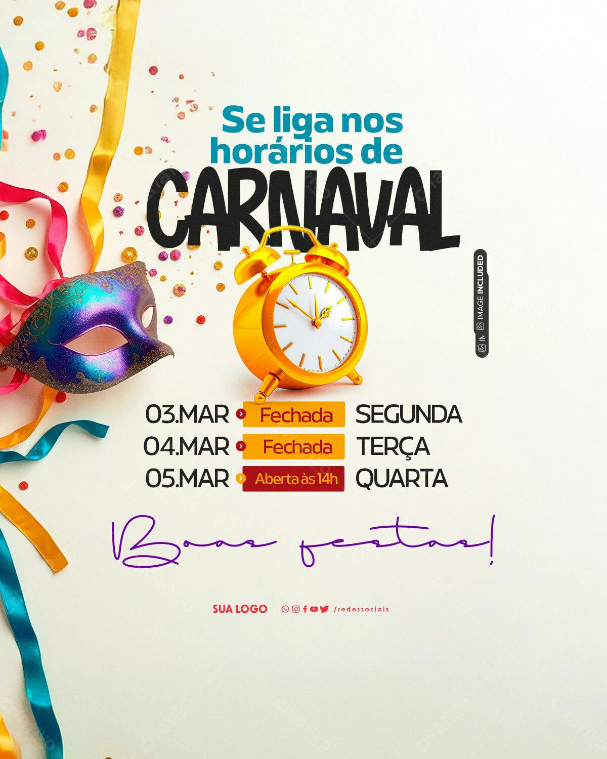Flyer Carnaval Horários PSD Editável
