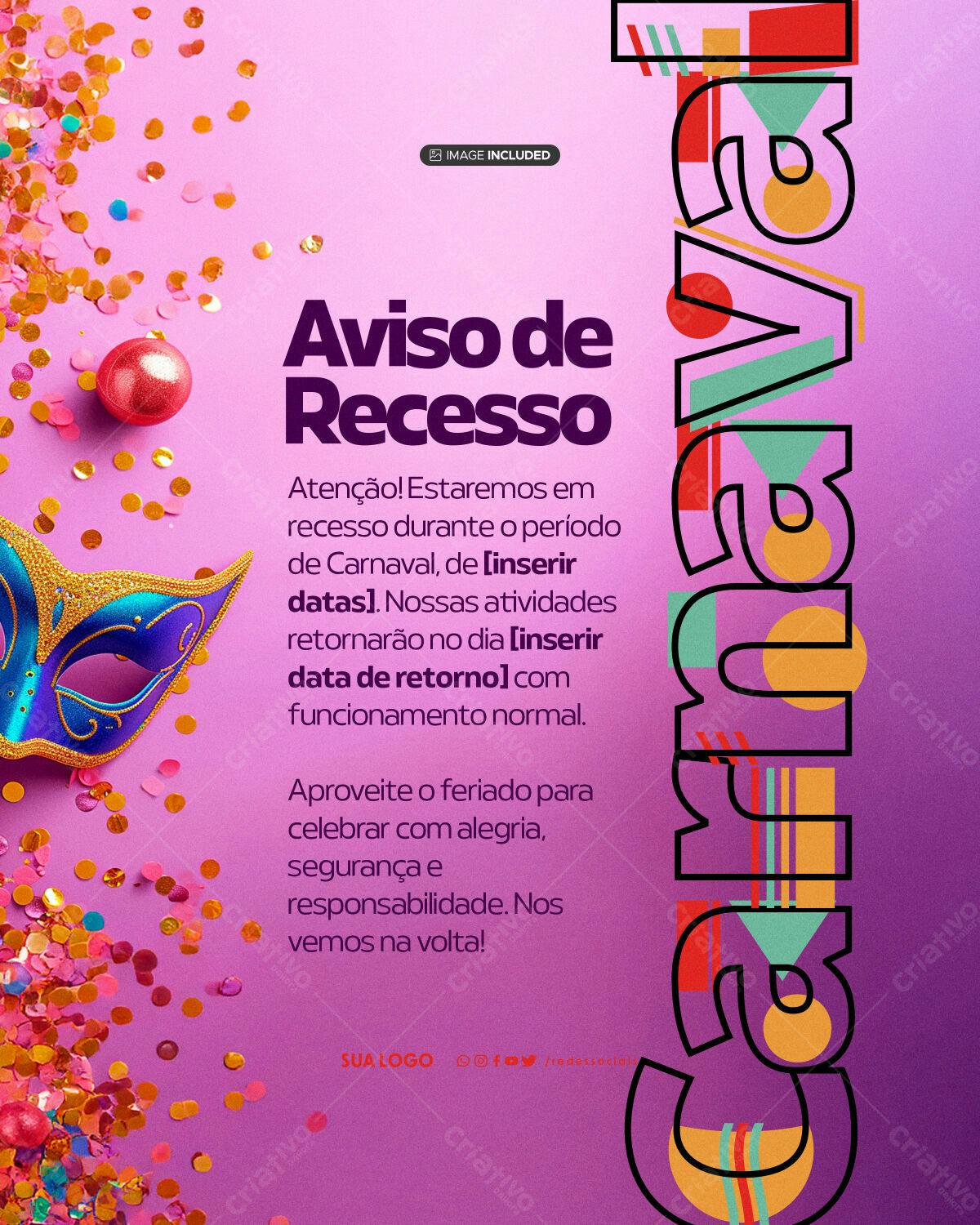 Flyer para Recesso de Carnaval PSD Editável