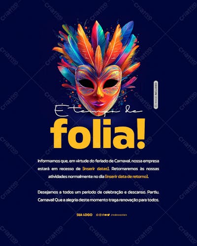 Social Media Recesso De Carnanaval É Tempo De Folia