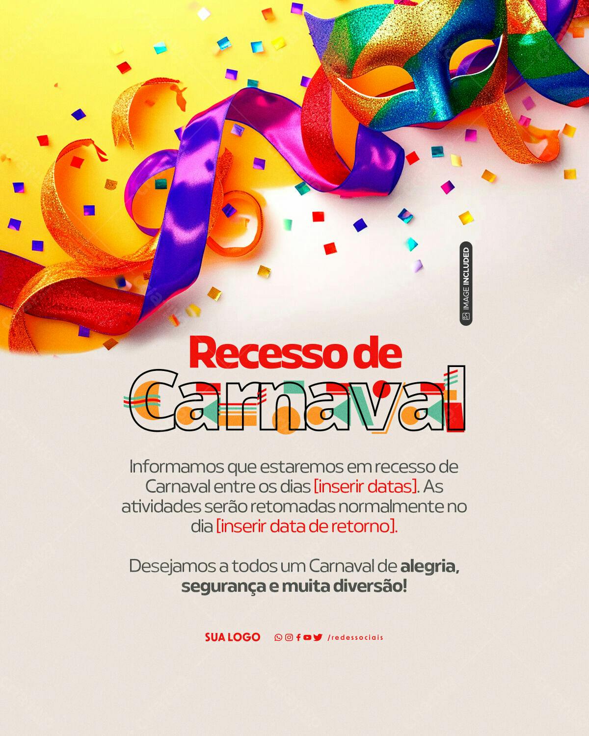Flyer Recesso de Carnaval PSD Editável