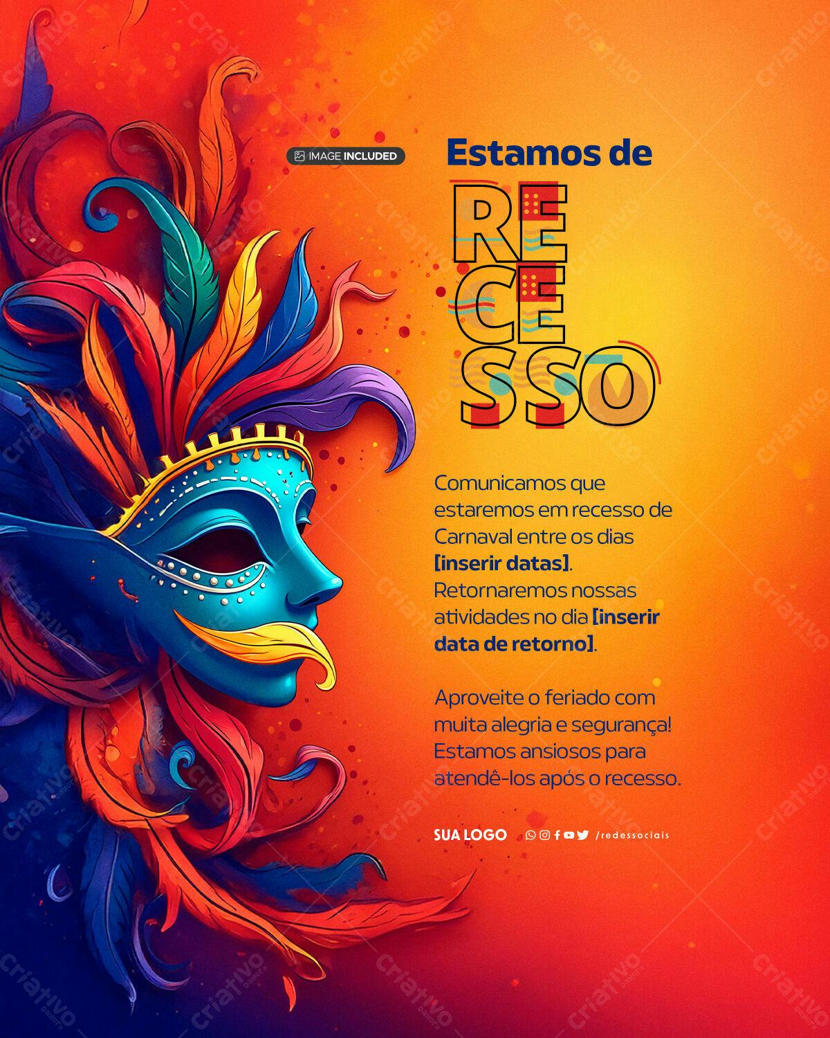 Flyer Recesso Carnaval PSD Editável