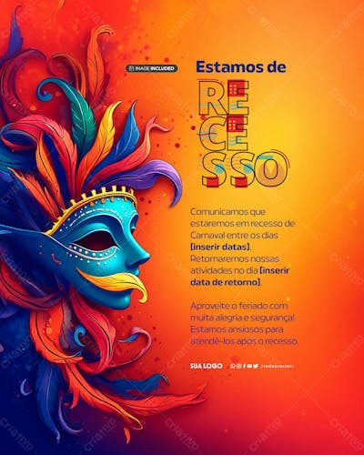 Social Media Recesso De Carnanaval Estamps Ansiosos