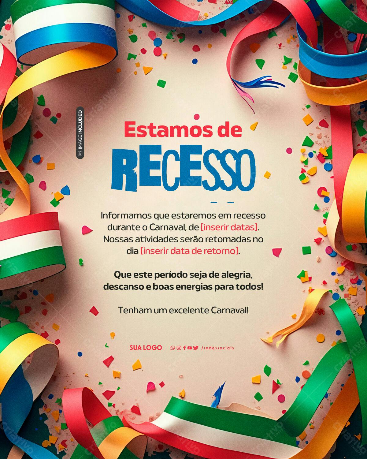 Flyer Recesso Carnaval PSD Editável