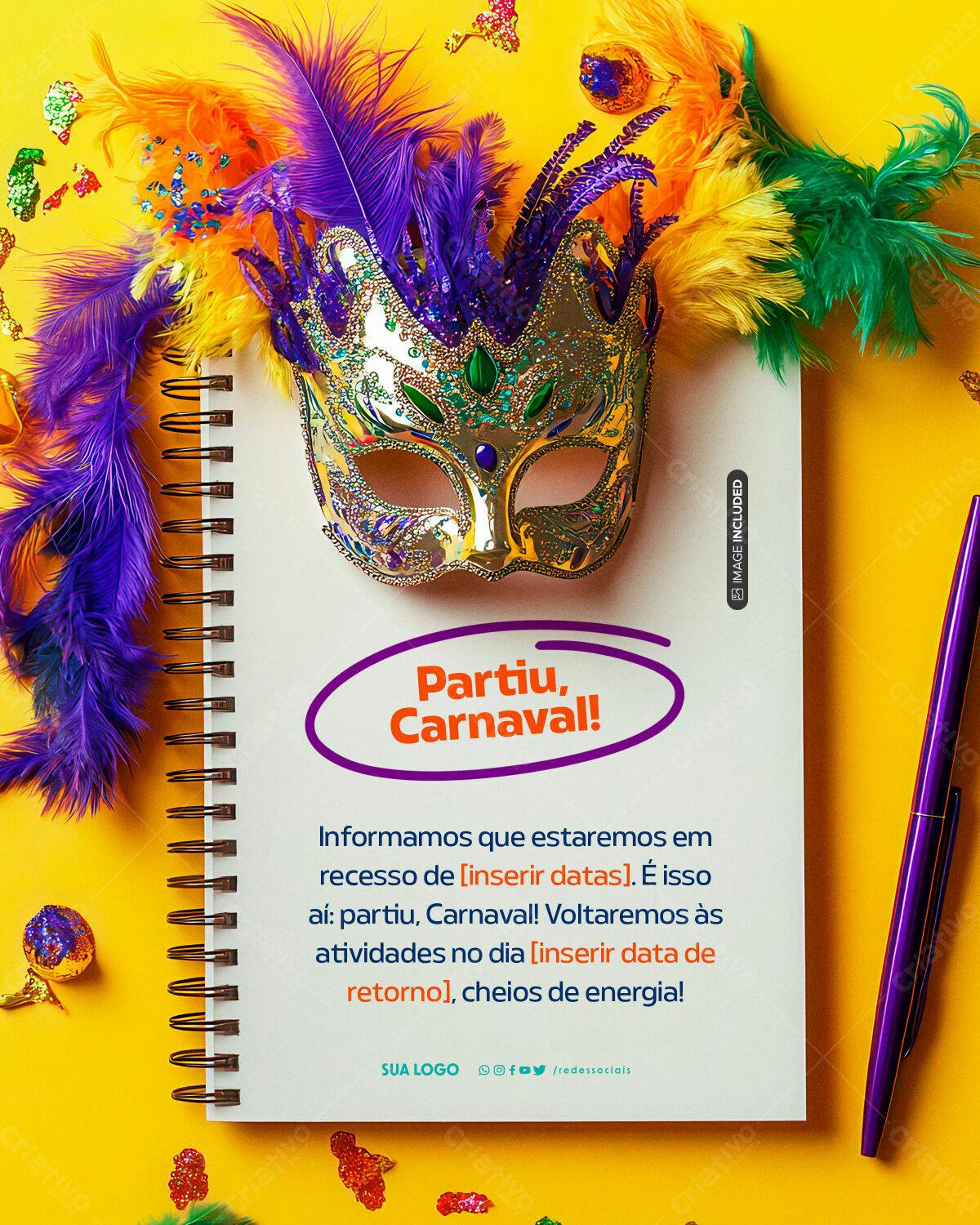 Flyer para Recesso de Carnaval PSD Editável