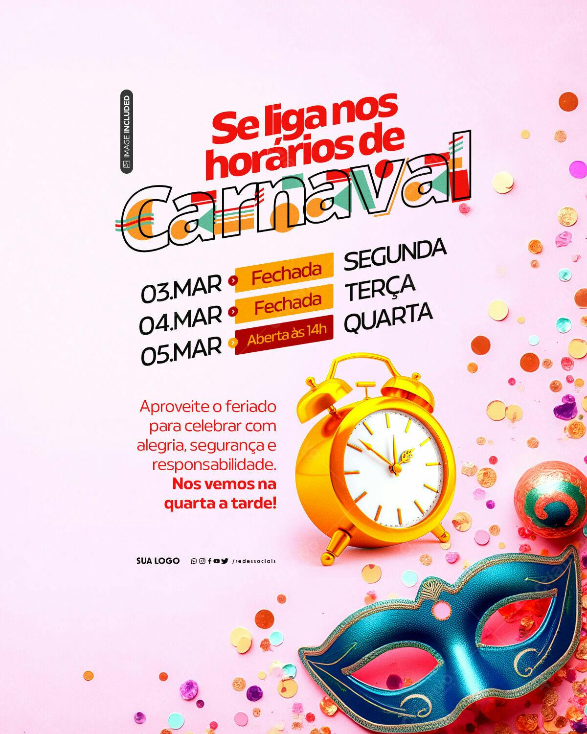 Flyer para Horários de Carnaval PSD Editável
