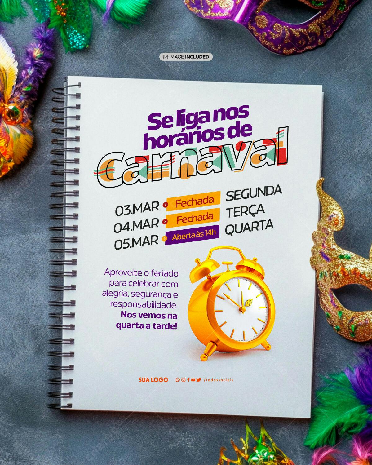 Flyer Carnaval Horários PSD Editável