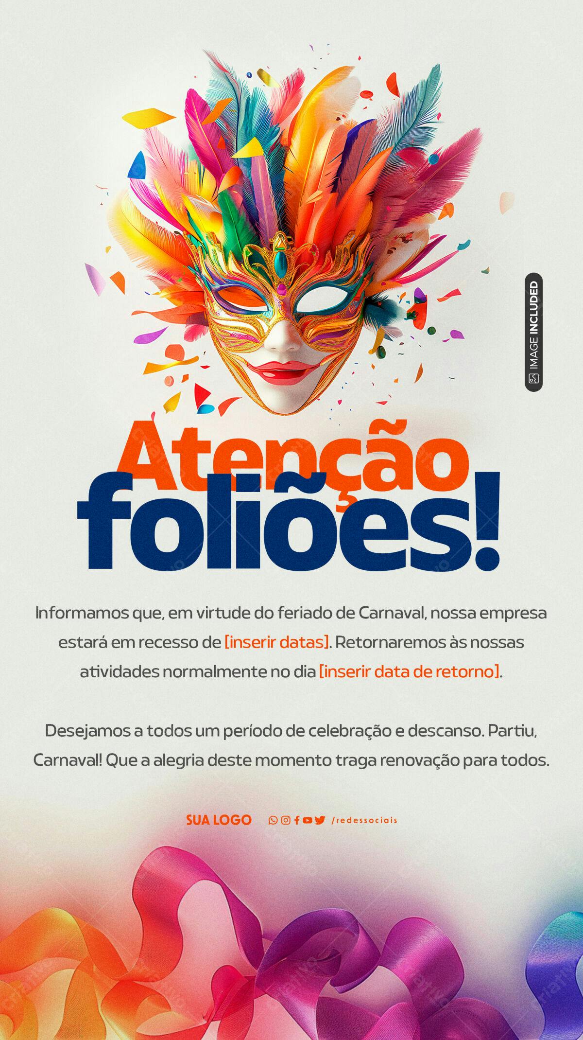 Flyer para Recesso de Carnaval PSD Editável