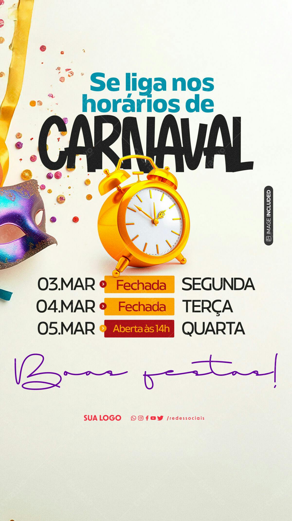 Flyer Carnaval Horários PSD Editável