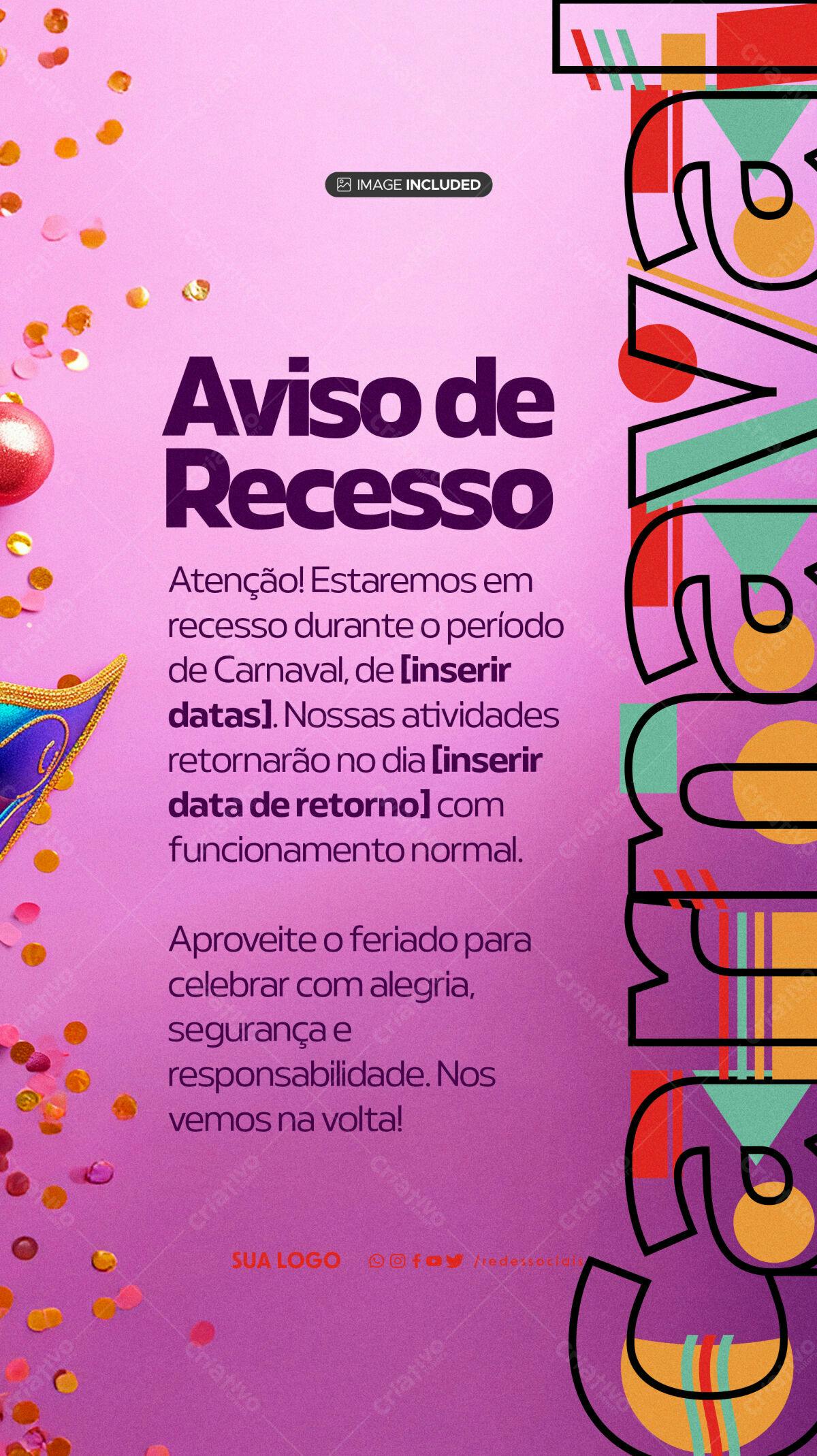 Flyer Recesso Carnaval PSD Editável