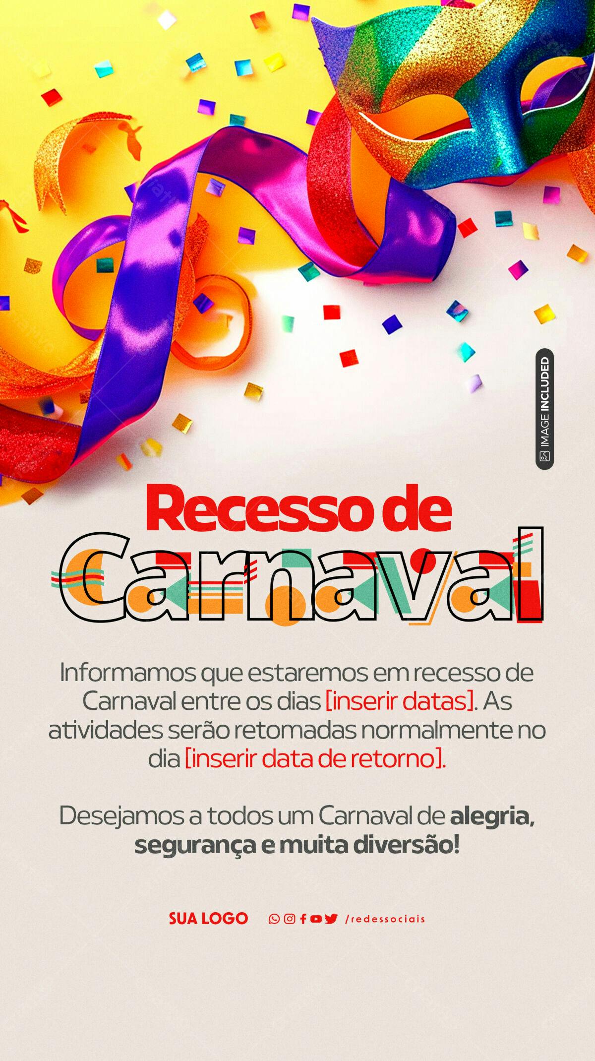 Flyer Recesso de Carnaval PSD Editável