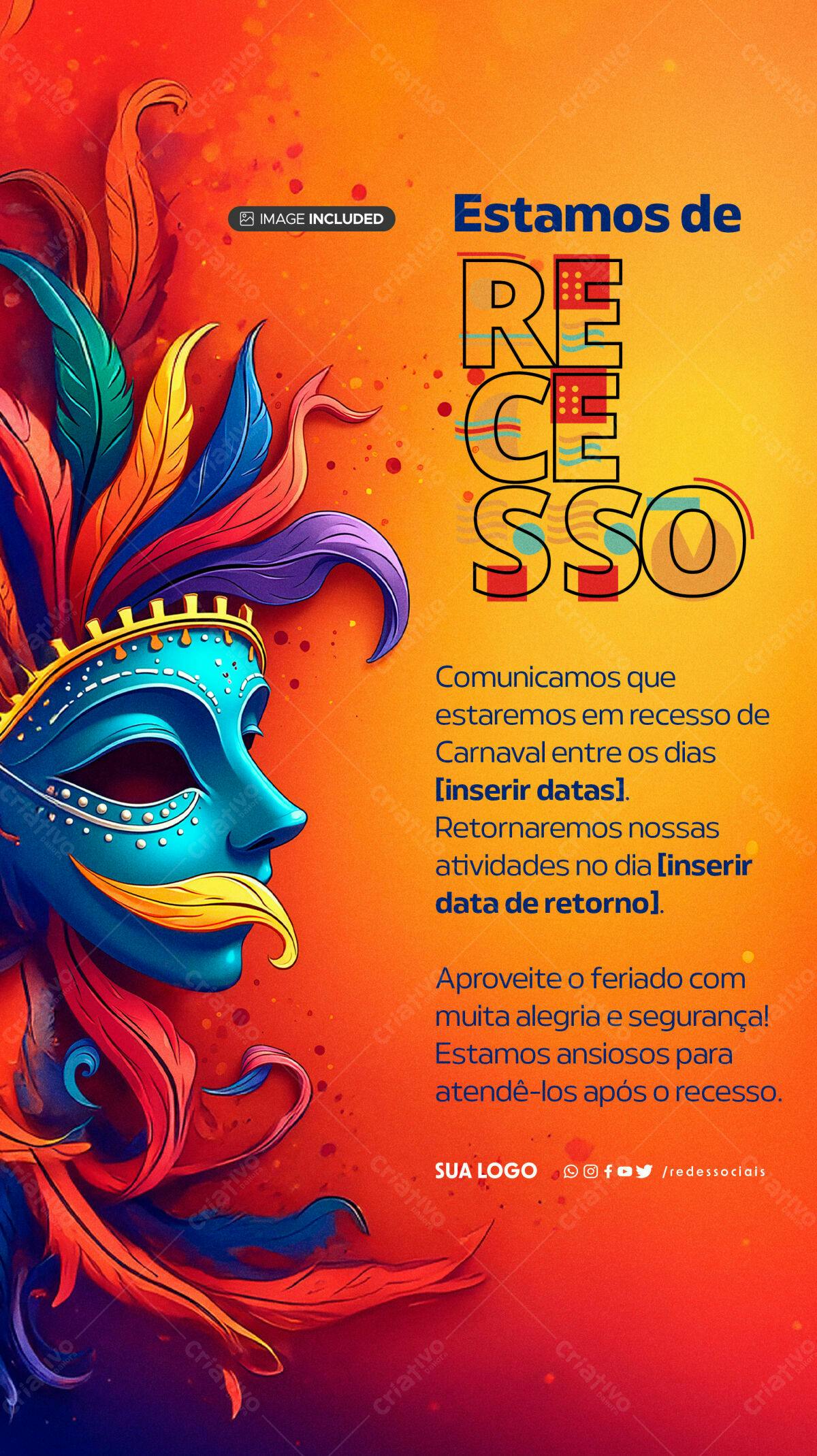 Flyer Recesso de Carnaval PSD Editável