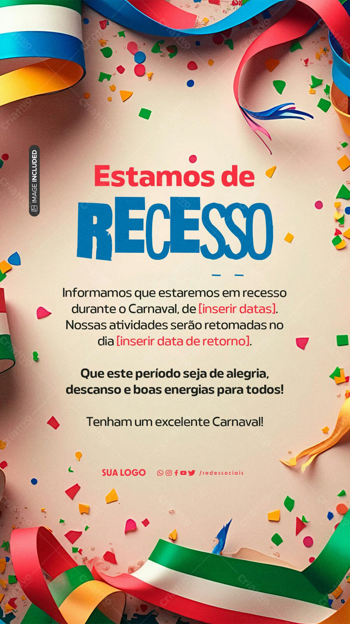 Flyer Recesso Carnaval PSD Editável