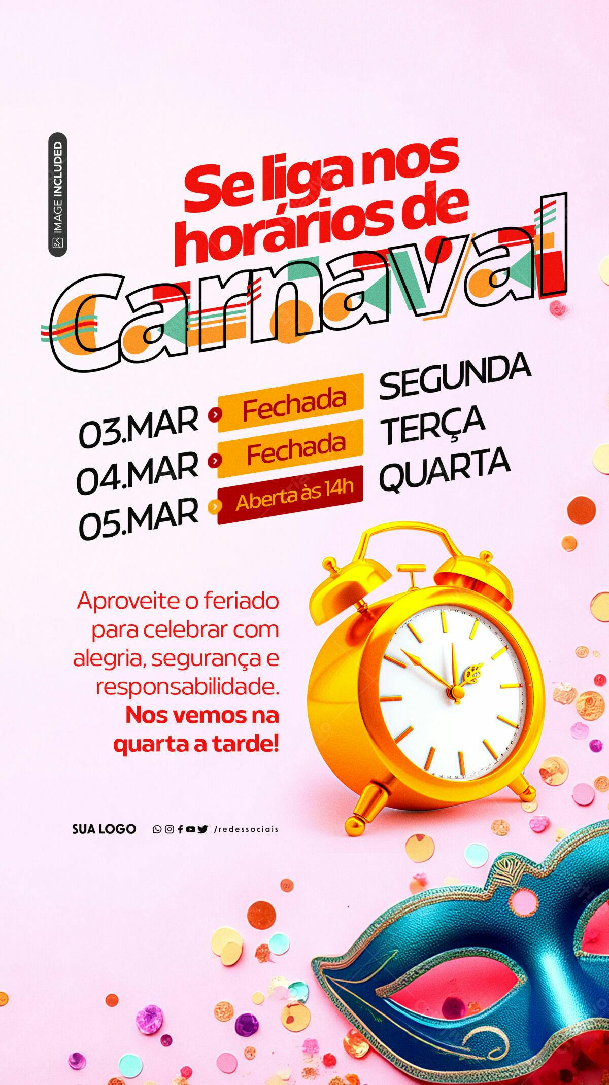 Flyer Horários Carnaval PSD Editável