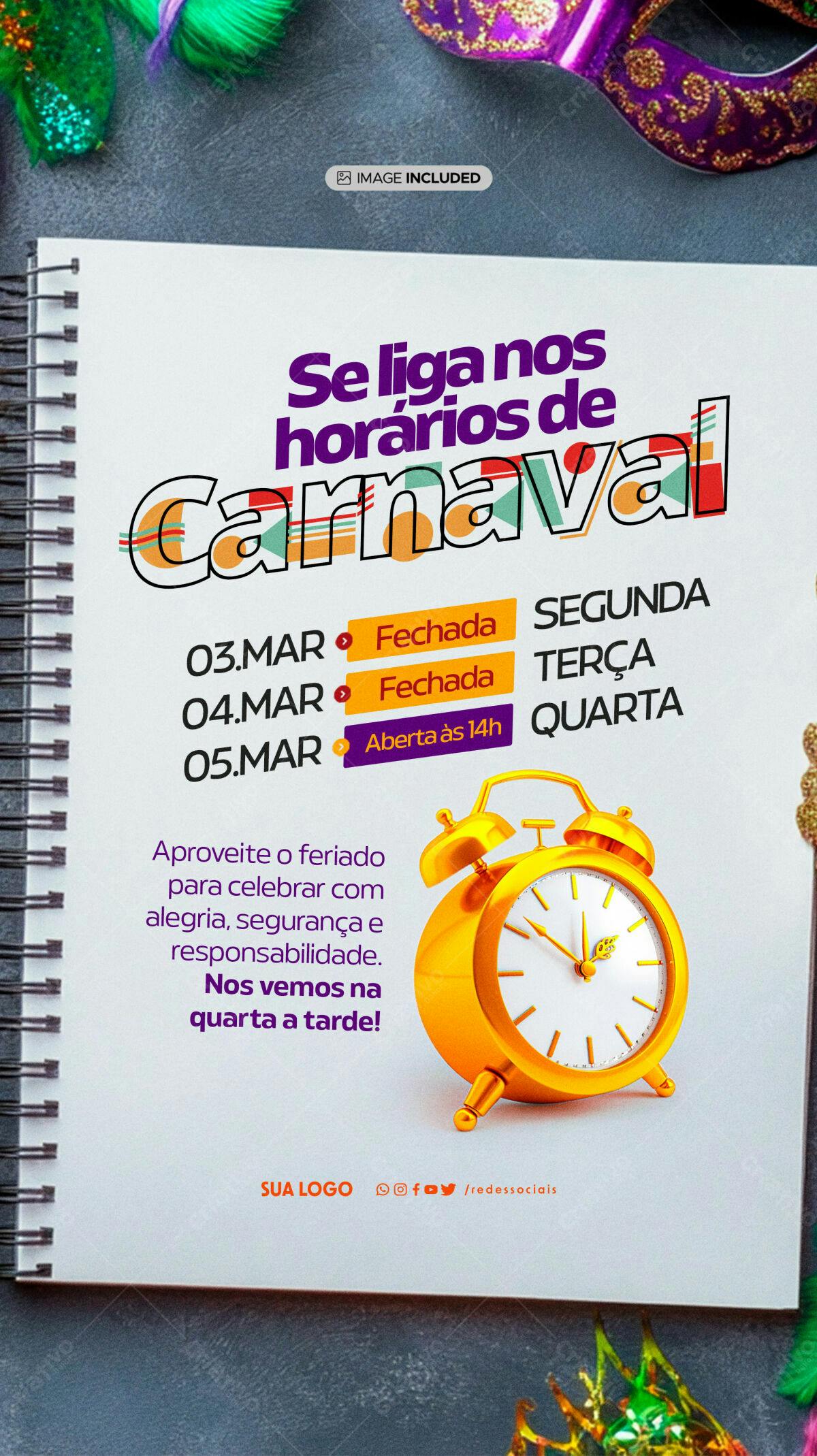 Flyer de Carnaval com Horários PSD Editável