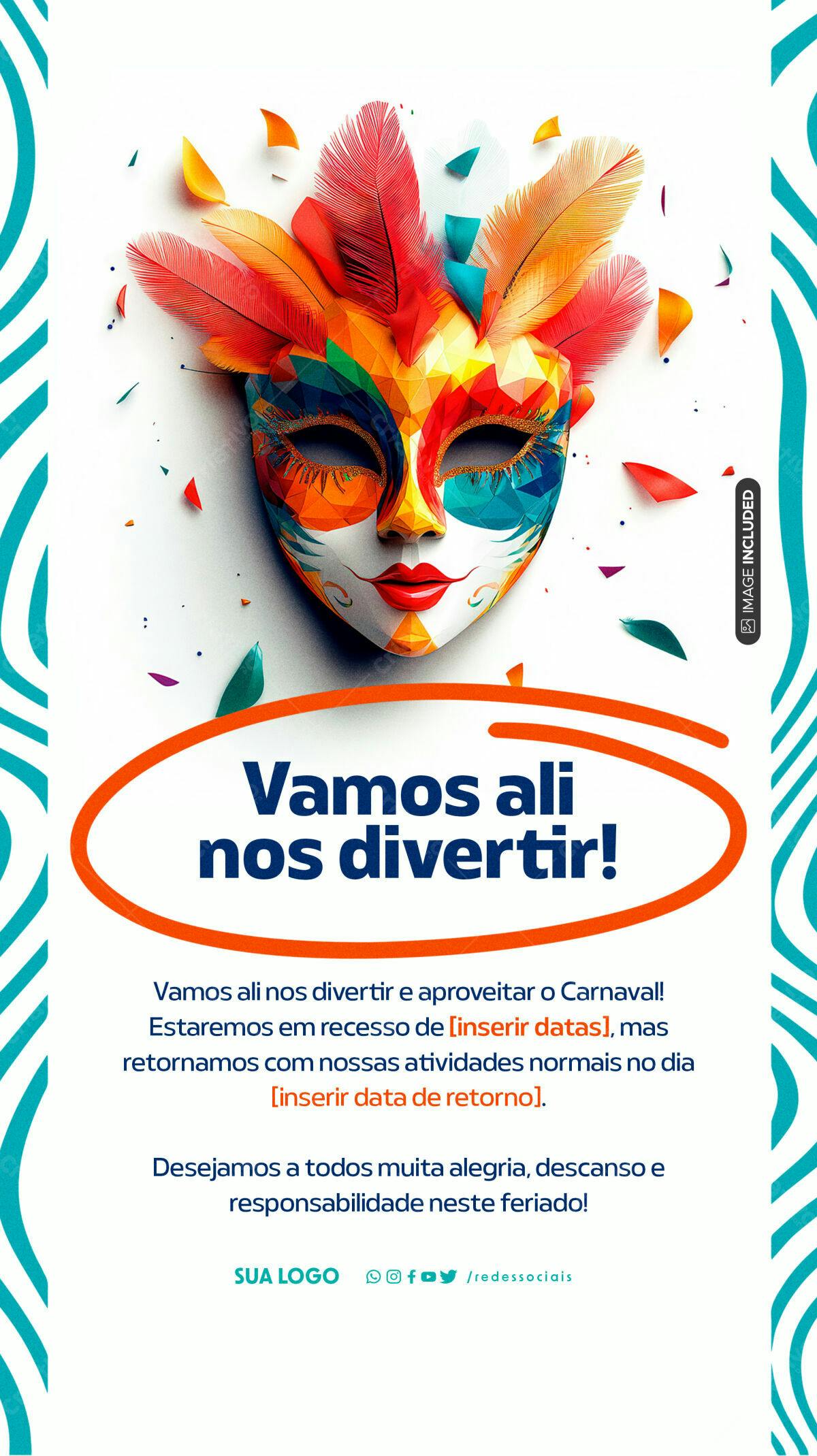 Flyer Carnaval com Máscara Geométrica PSD Editável
