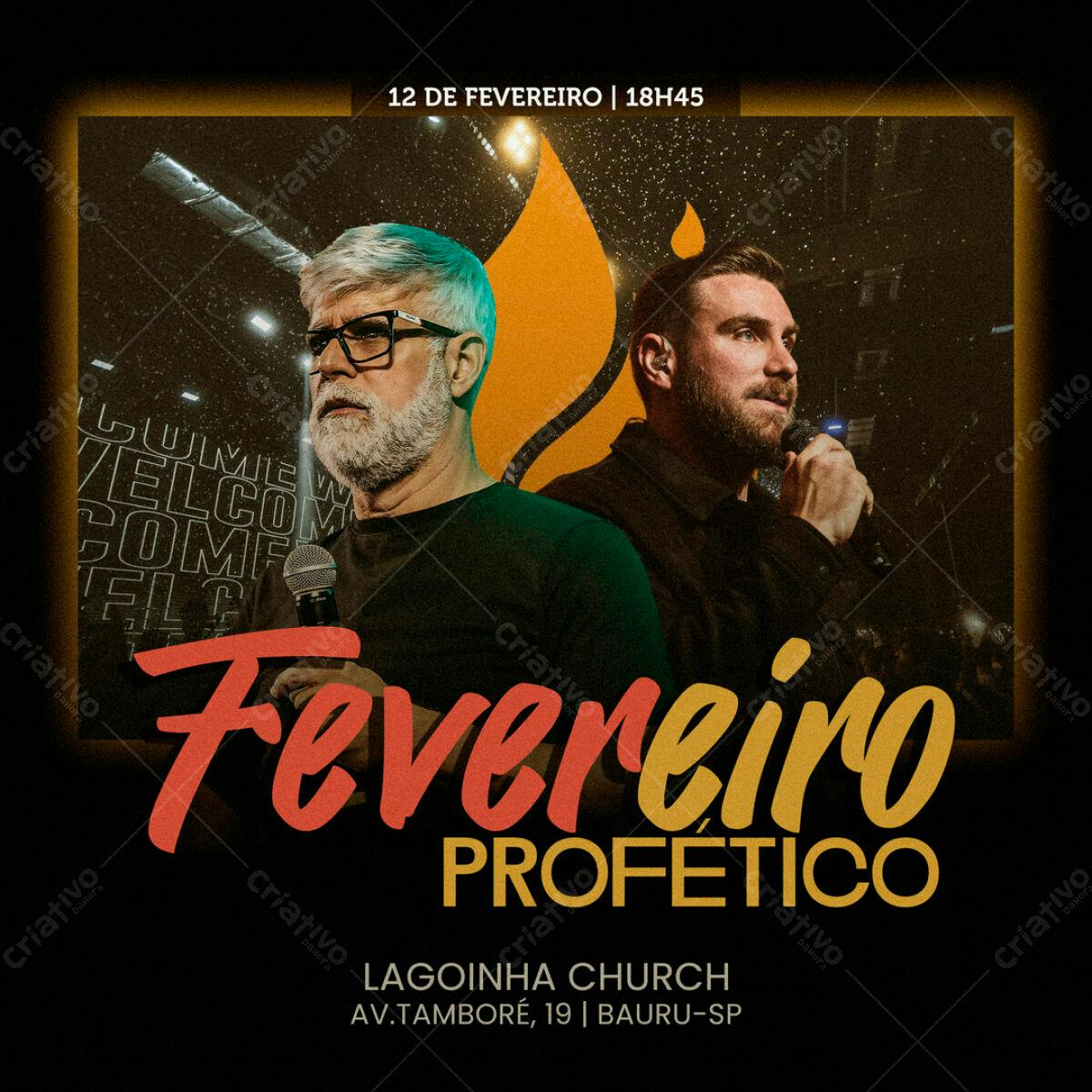 Flyer para Evento Evangélico Fevereiro Profético PSD Editável