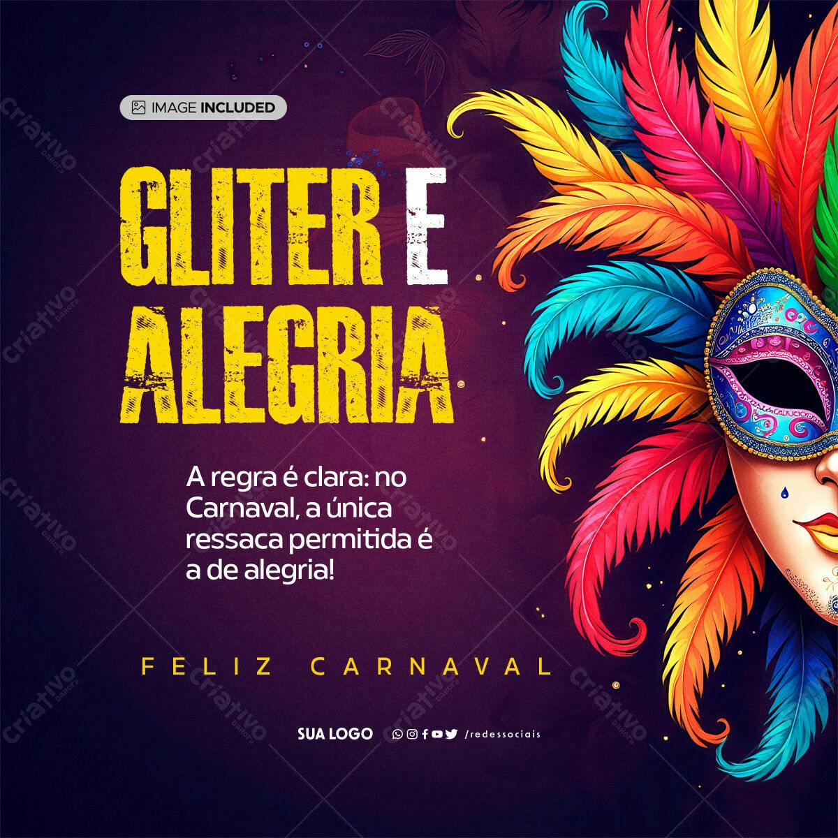 Flyer Carnaval Glitter e Alegria PSD Editável
