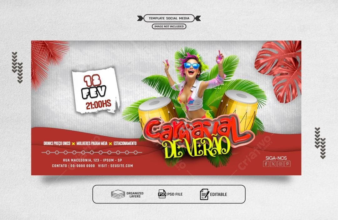 Flyer Carnaval de Verão PSD Editável