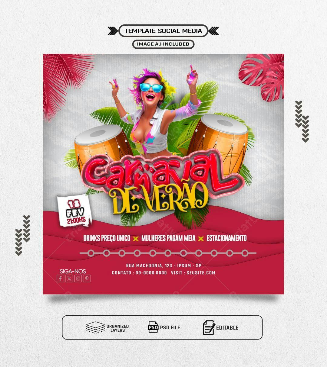 Flyer Carnaval de Verão PSD Editável