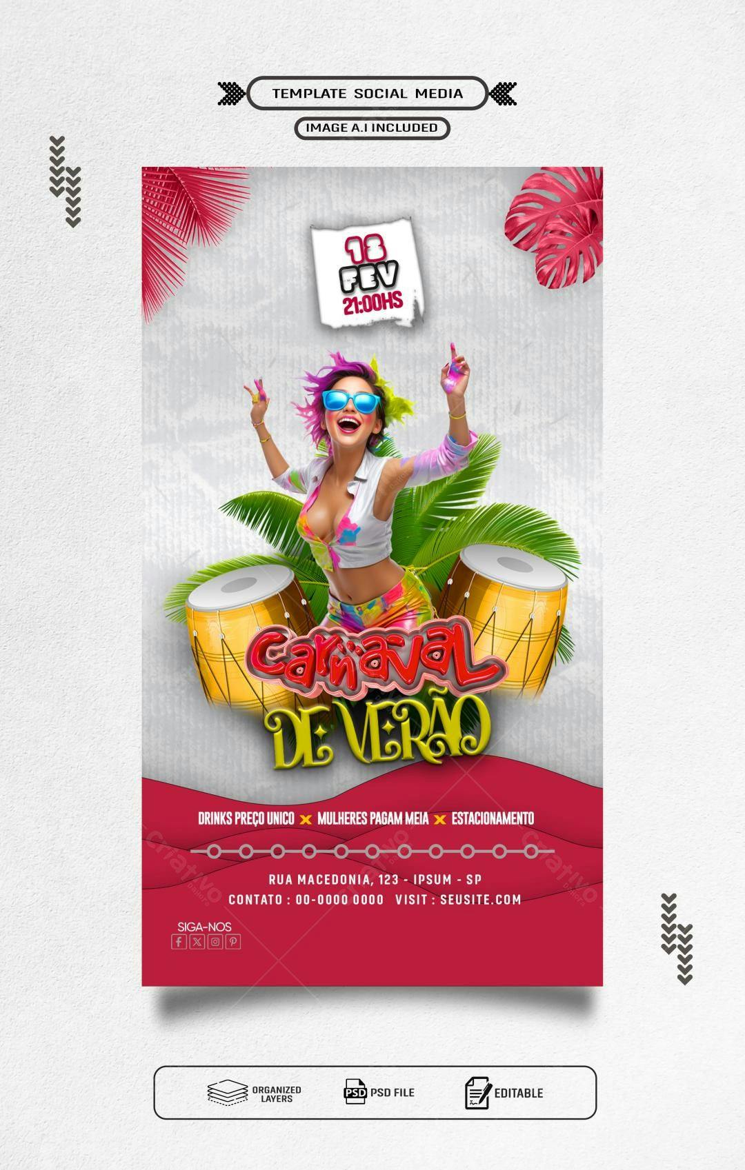 Flyer Carnaval de Verão PSD Editável