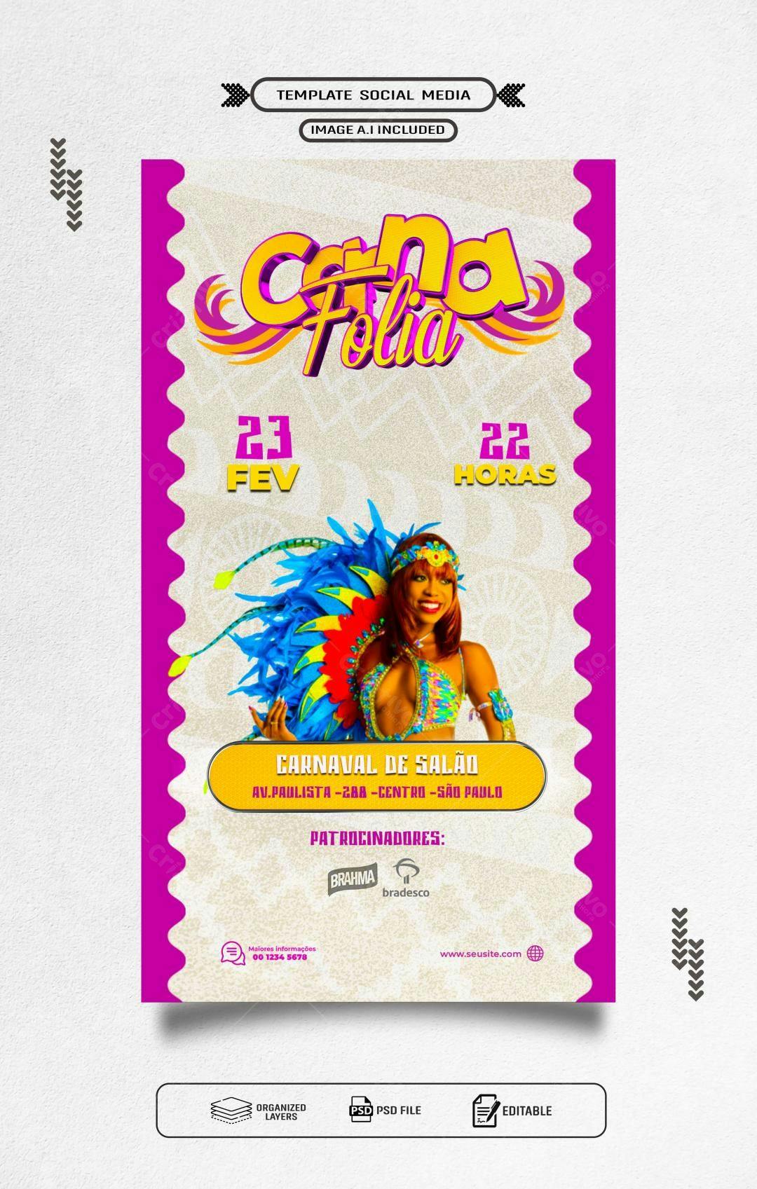 Flyer Carnaval de Salão PSD Editável