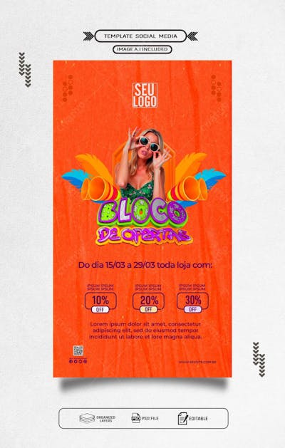 Storie Psd Editável Bloco de Ofertas Tons Alaranjado