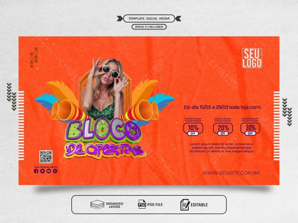 Banner Psd Editável Bloco de Ofertas Tons Alaranjado