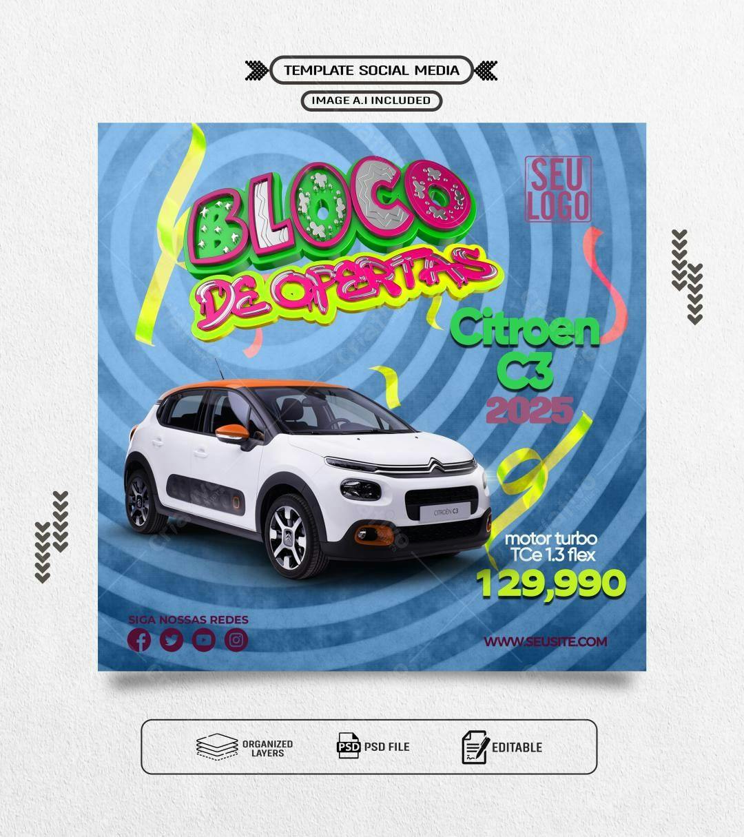 Flyer de Lançamento Citroen C3 2025 PSD Editável