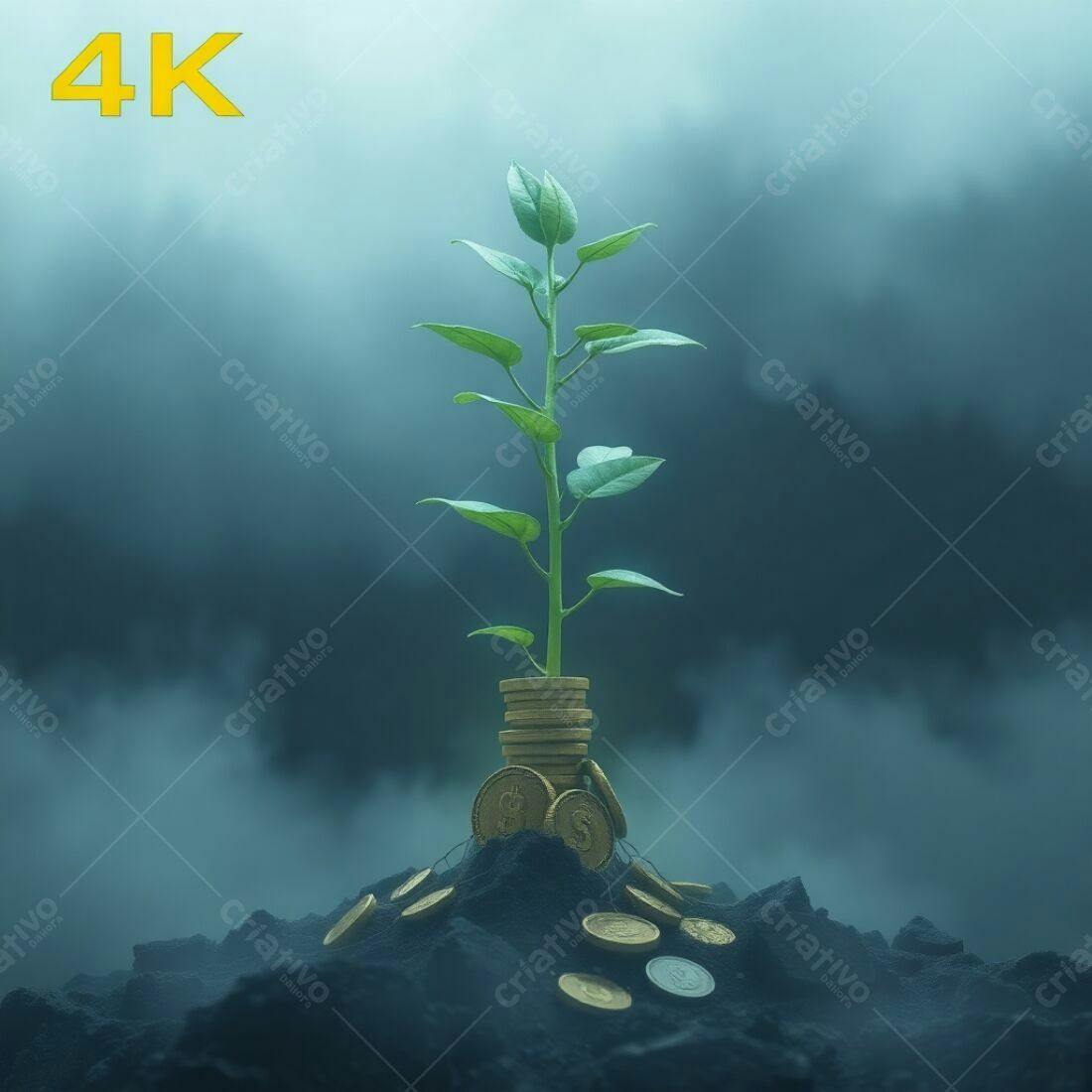 Planta crescendo sobre pilha de moedas