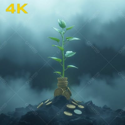 Arvore De Dinheiro, Planta Com Dinheiro Bitcoin, Real Dólar, Ilustração Semente De Dinheiro Dizimo E Oferta