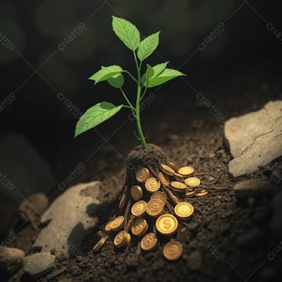 Arvore De Dinheiro, Planta Com Dinheiro Bitcoin, Real Dólar, Ilustração Semente De Dinheiro Dizimo E Oferta