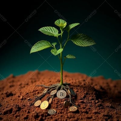 Arvore De Dinheiro, Planta Com Dinheiro Bitcoin, Real Dólar, Ilustração Semente De Dinheiro Dizimo E Oferta