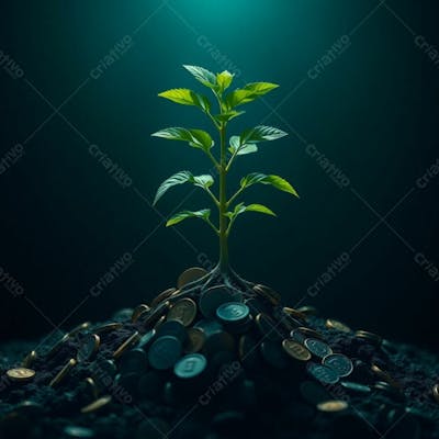Arvore De Dinheiro, Planta Com Dinheiro Bitcoin, Real Dólar, Ilustração Semente De Dinheiro Dizimo E Oferta