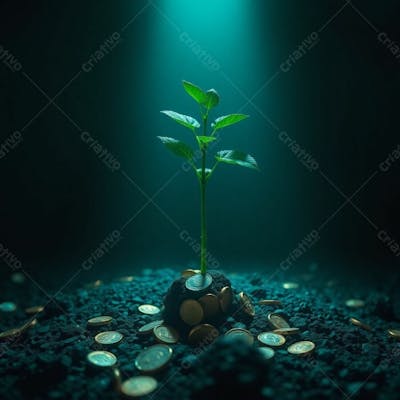 Arvore De Dinheiro, Planta Com Dinheiro Bitcoin, Real Dólar, Ilustração Semente De Dinheiro Dizimo E Oferta