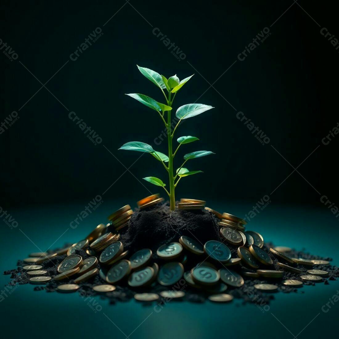 Planta crescendo sobre moedas douradas