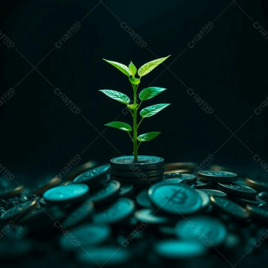 Planta crescendo sobre pilha de moedas