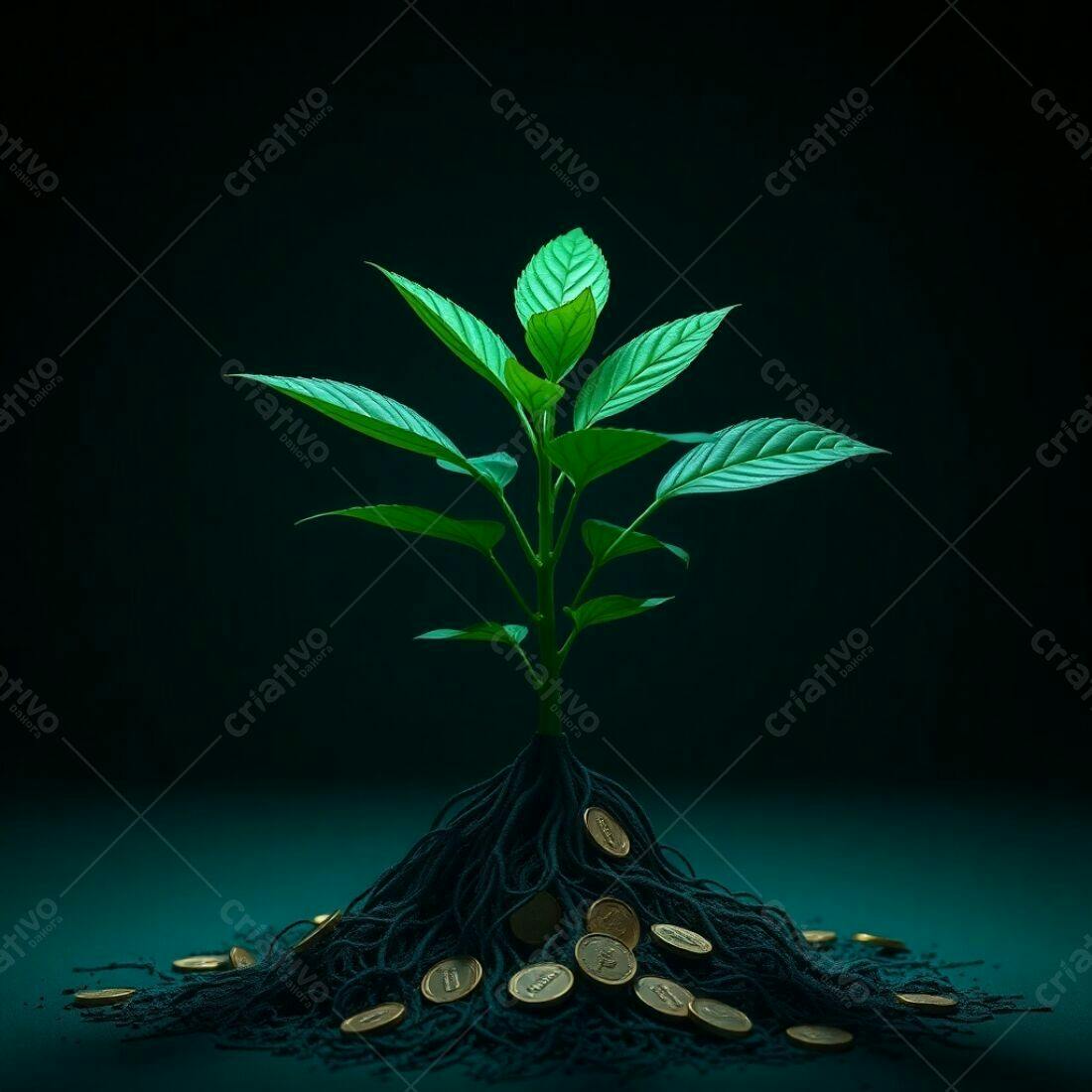 Planta crescendo sobre moedas