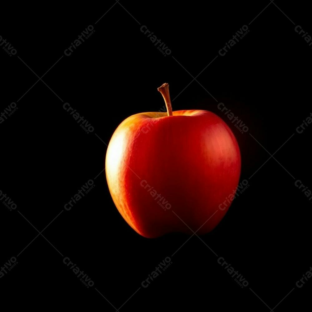 A Realistic Image Of An Apple Against A Black Background, With Warm Golden Glow And Intense Dramatic Lighting, High Contrast Creating Tension, Radiant And Luxurious